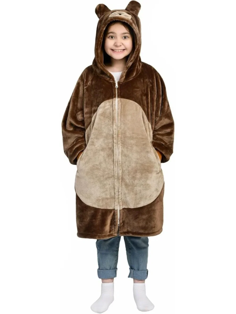 Cozy Bear Hoodie Blanket for Halloween & Birthday Gifts | Cute Flannel Zipper